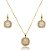 Colar e brinco quadrado pedra natural quartzo rosa ouro semijoia - Imagem 1