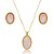 Colar e brinco oval pedra natural madrepérola rosa semijoia - Imagem 1