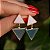 Brinco triângulos pedras naturais madrepérola e ágata azul céu ouro semijoia - Imagem 1