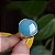 Anel redondo pedra natural ágata azul céu perolado ouro semijoia - Imagem 1