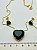 Conjunto Colar Coracao e Brinco 8mm Pingente Coracao Cristal 20Mm * Banho Ouro * com Veneziana - Cor Verde Escuro - Imagem 1