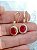 Brinco oval Cravejado zirconia vermelha e cristal banho ouro - 1 par - Imagem 2