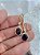 Brinco oval Cravejado zirconia lilás cristal banho ouro - 1 par - Imagem 2