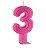 Vela de Aniversário Siba Número 3 Plus Cor Rosa com Glitter Unidade - Imagem 1