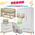 Quarto Completo - Berço Carvalho 3 em 1 + Cômoda 6 Gavetas Cozy + Roupeiro 3 Portas Cozy  - Branco com carvalho - BRINDE: Poltrona Sonhos com Puff e Balanço: Tecido Linho Bege - Imagem 1