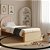 Cama Skandi Com Cabeceira Estofada - Sarja Listra Páprica / Madeira - Imagem 2