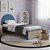 Cama Skandi Com Cabeceira Estofada - Sarja Azul / Anis - Imagem 2