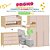 Quarto Completo - Berço 2 em 1 Tomi + Cômoda Tomi + Roupeiro 3 Portas Join - Rosa / Carvalho - Brinde: Poltrona de Amamentação Sonhos com Puff: Linho Bege - Imagem 1
