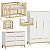 Quarto Completo - Berço Carvalho 3 em 1 + Cômoda 6 Gavetas Cozy + Roupeiro 3 Portas Cozy - Branco com Carvalho - prontaentrega - Imagem 1