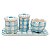 Kit Higiene De Cerâmica 4 Peças - Xadrez/Azul Claro/Tampa Bolinhas - Imagem 1