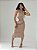 Vestido Midi Bege com Detalhe Floral - Imagem 1
