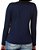 Camiseta Algodão Lisa Manga Longa Feminina Azul Marinho - Imagem 3