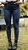 Calça Jeans Escura Skinny Com Cinto Cós Alto - Imagem 1