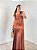 Vestido longo drapeado Dália Marrom - Imagem 4