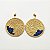 Brinco Capim Dourado Disco 4,5 cm e Fio Azul Safira  BL101 - Hipoalergênico - Imagem 2