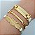 Mix de Pulseiras douradas (courino branco) Prosperidade / Folha MD1 - Imagem 1