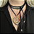 Colar coração com strass e fio de malha preto com acabamento folheado em ouro - Imagem 1