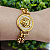 Pulseira correntaria com placa tigre resina bege perolado folheado em Ouro - Imagem 1