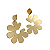 Brinco de pino com pingente placa meia flor folheado em ouro - Imagem 2