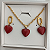 KIT CORAÇÃO RESINA VERMELHO - Colar correntaria 45 cm + Brincos formato coração Resina vermelho folheado em ouro - Imagem 1