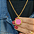 Colar correntaria íris pp com pingente São Bento com resina rosa folheado em ouro 45 cm - Imagem 1