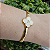 Bracelete articulado com detalhe de trevo resina perolado com strass folheado em ouro  ( serve até pulso 18 cm) - Imagem 1