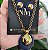 KIT AZUL - Colar correntaria 50 cm pingente RESINA AZUL + Brincos BOTÃO AZIL folheado em ouro - Imagem 1