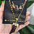 KIT DENTE DE SABRE- Colar correntaria 45 cm pingente DENTE SABRE MARROM + Brincos argola DENTE MARROM folheado em ouro - Imagem 1