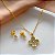 CONJUNTO COLAR E BRINCO FLOR TREVO MINI ZIRCÔNIAS DOURADO AÇO 316L⭐️ - Imagem 1