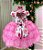 Vestido Menina Bonita Gisele Peito Florido Rosa Chiclete - Imagem 1