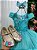 Vestido Vila Lele Longo Jardim Encantado Borboletas Verde Tiffany - Imagem 1