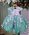 Vestido Marie Jardim Encantado Luxo Rosa e Verde Tiffany - Imagem 5