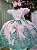 Vestido Marie Jardim Encantado Luxo Rosa e Verde Tiffany - Imagem 3
