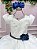 Vestido Lorenzetti Longo Branco Peito Rendado Cinto Azul Marinho - Imagem 3