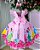 Vestido Tematicos Luxo Princesas Disney Rosa Manga Tule - Imagem 1
