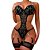 Conjunto Lingerie Tule com Bordado Branco e Cinta Liga - 3 Cores - Imagem 3