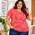 T-shirt Plus Size com Estampa Folhagens - Cereja Rosa - Imagem 4