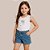 Conjunto Infantil Feminino Blusa Branca com Brilho e Shorts Jeans com Bolsos- Carinhoso - Imagem 6