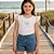 Conjunto Infantil Feminino Blusa Branca com Brilho e Shorts Jeans com Bolsos- Carinhoso - Imagem 2