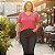 Blusa Feminina Plus Size em Malha com Estampa de Folhagens – Decote V Cereja Rosa - Imagem 6