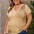 Blusa Feminina Plus Size em Malha com Estampa de Folhagens – Decote V Cereja Rosa - Imagem 7