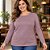 Blusa Feminina Plus Size Manga Longa Decote Redondo com Listras Laterais Malwee - Imagem 2