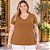 Blusa Feminina Plus Size Manga Curta Decote V em Canelado de Viscose Malwee - Imagem 7