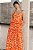 vestido de seda midi babado cintura floral coral - Imagem 1