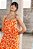 vestido de seda midi babado cintura floral coral - Imagem 3