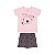 Pijama feminino meia malha brilha escuro rosa bebê e cinza escuro - Imagem 1
