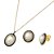 Conjunto de brinco e colar cor de banho de ouro 18k pérola shell branca e aplique de ródio negro - Imagem 1