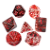 KIT 7 DADOS PARA RPG TRANSLUCIDO COM DETALHES EM VERMELHO - Imagem 1