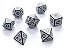 KIT 7 DADOS PARA RPG BRANCO COM ENTALHE PRETO - Imagem 1