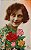 Cartão Postal Antigo, Fotografia Original de Mulher e Flores Bordadas no Cartão - Imagem 1